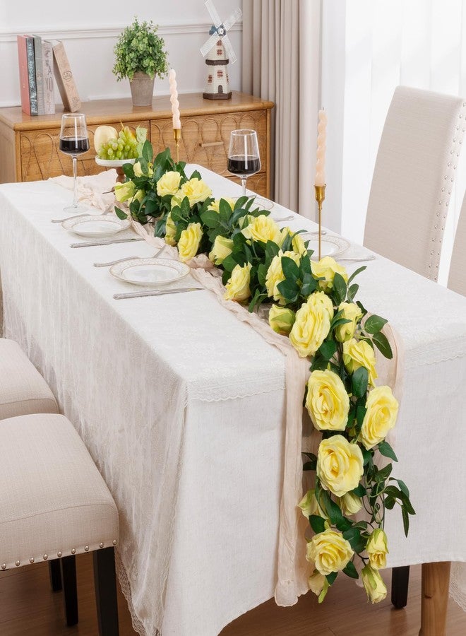 U'Artlines 3 Pack Artificial Yellow Rose Vines Floral Garlands Total 19.5 Ft Fake Vine Silk Flower Garland for Indoor Outdoor Home Wedding Arch Garden Wall Decoration - Image 5