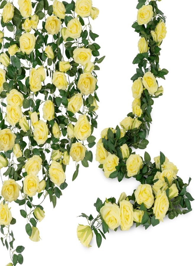 U'Artlines 3 Pack Artificial Yellow Rose Vines Floral Garlands Total 19.5 Ft Fake Vine Silk Flower Garland for Indoor Outdoor Home Wedding Arch Garden Wall Decoration - Image 1