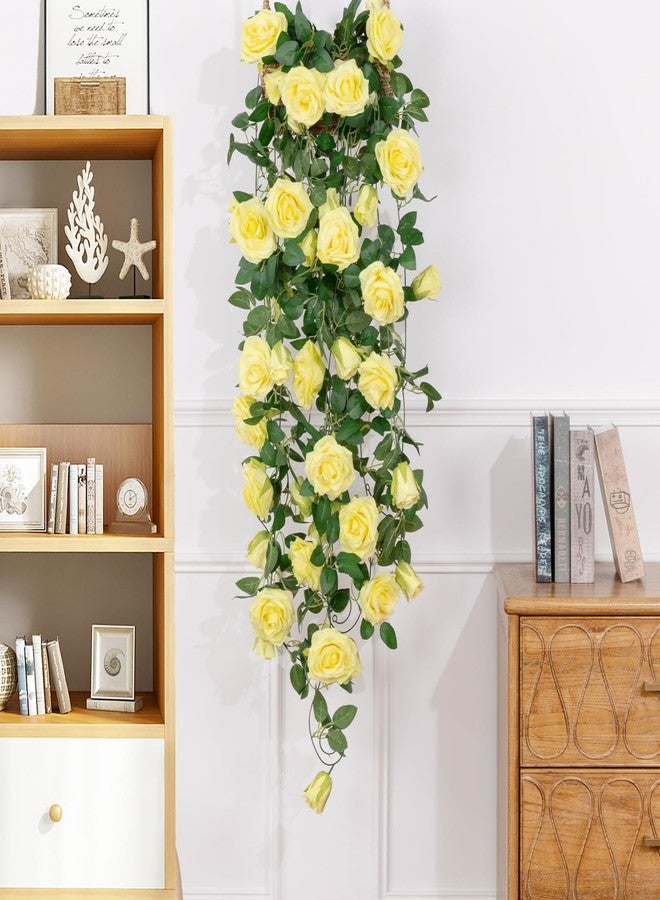 U'Artlines 3 Pack Artificial Yellow Rose Vines Floral Garlands Total 19.5 Ft Fake Vine Silk Flower Garland for Indoor Outdoor Home Wedding Arch Garden Wall Decoration - Image 4
