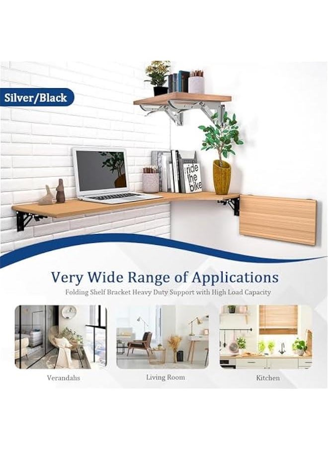 HOOKOR Folding Stainless Steel Shelf Brackets for Shelf and Table Work Bench，Sliver Shelf Bracket,13.38,2Piece（17-04）  - Image 4