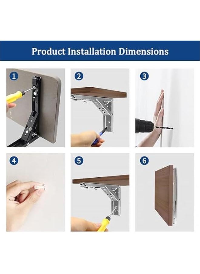 HOOKOR Folding Stainless Steel Shelf Brackets for Shelf and Table Work Bench，Sliver Shelf Bracket,13.38,2Piece（17-04）  - Image 5