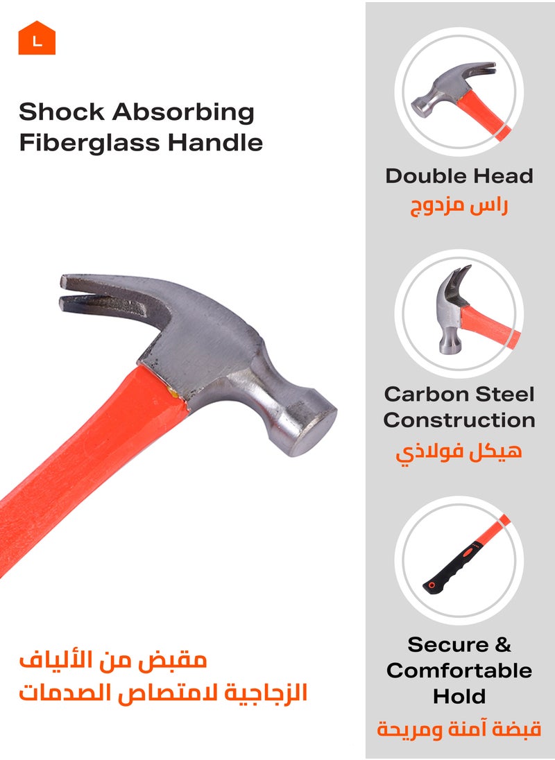 LAWAZIM Hammer with Plastic Black and Orange Handle - 250g - Claw Hammer with Durable Carbon Steel Head & Non-Slip Ergonomic Grip - Ideal for Home Repairs, Carpentry, Construction, and DIY Projects  - Image 3