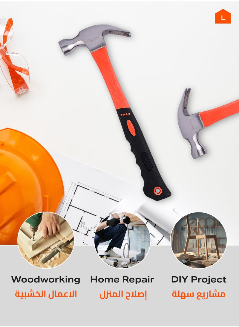 LAWAZIM Hammer with Plastic Black and Orange Handle - 250g - Claw Hammer with Durable Carbon Steel Head & Non-Slip Ergonomic Grip - Ideal for Home Repairs, Carpentry, Construction, and DIY Projects  - Image 4