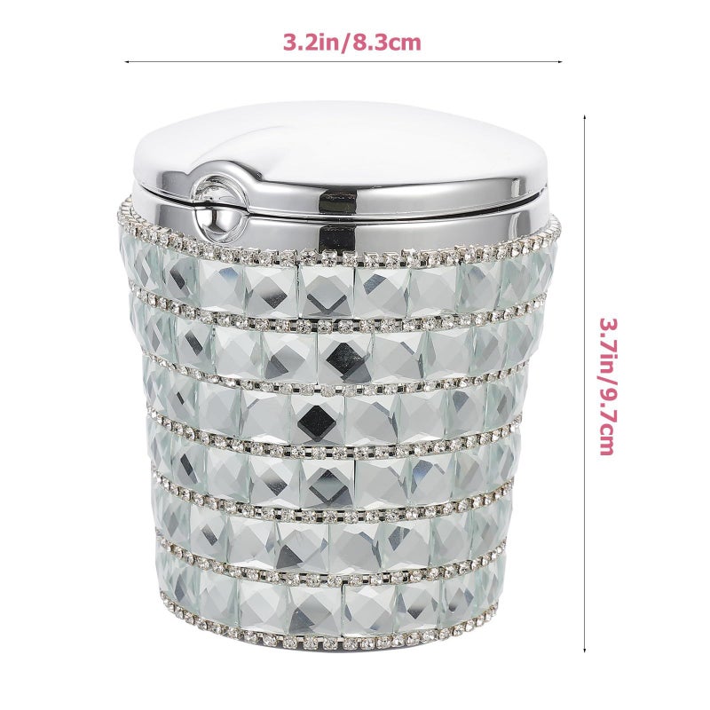 LED Car Ashtray With Lid Windproof Portable Smoke Free Rhinestone Interior Accessories - Image 3