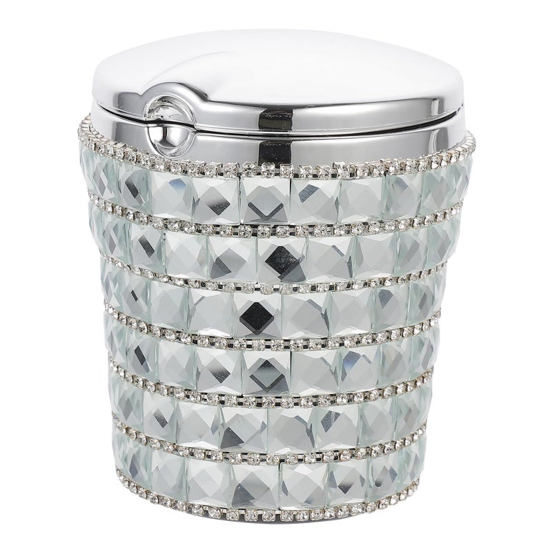 LED Car Ashtray With Lid Windproof Portable Smoke Free Rhinestone Interior Accessories - Image 2