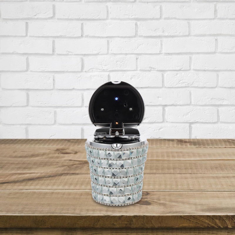 LED Car Ashtray With Lid Windproof Portable Smoke Free Rhinestone Interior Accessories - Image 5