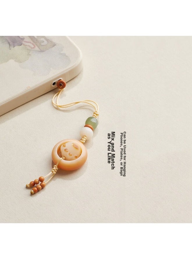 Sehan Shihan, Phone Pendant Accessories, White Jade Bodhi Phone Chain, Lanyard, Ring, Cute Hetian Jade Keychain, Decorative Anti-loss, Trendy, For Men And Women, elry, Short Handmade Knitted - Image 1