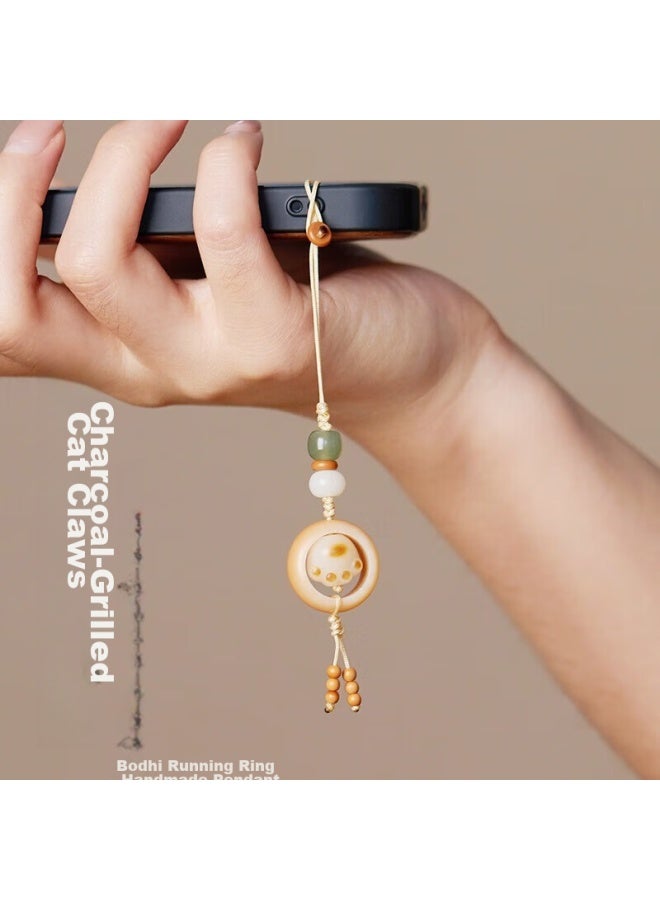 Sehan Shihan, Phone Pendant Accessories, White Jade Bodhi Phone Chain, Lanyard, Ring, Cute Hetian Jade Keychain, Decorative Anti-loss, Trendy, For Men And Women, elry, Short Handmade Knitted - Image 3