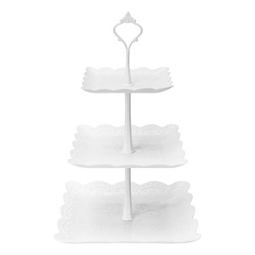 Coitak 3 Tier Cupcake Stand, Plastic Tiered Serving Stand, Square Dessert Tray for Tea Party, Baby Shower and Wedding (Pure White) - Image 1