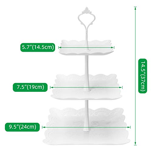 Coitak 3 Tier Cupcake Stand, Plastic Tiered Serving Stand, Square Dessert Tray for Tea Party, Baby Shower and Wedding (Pure White) - Image 3
