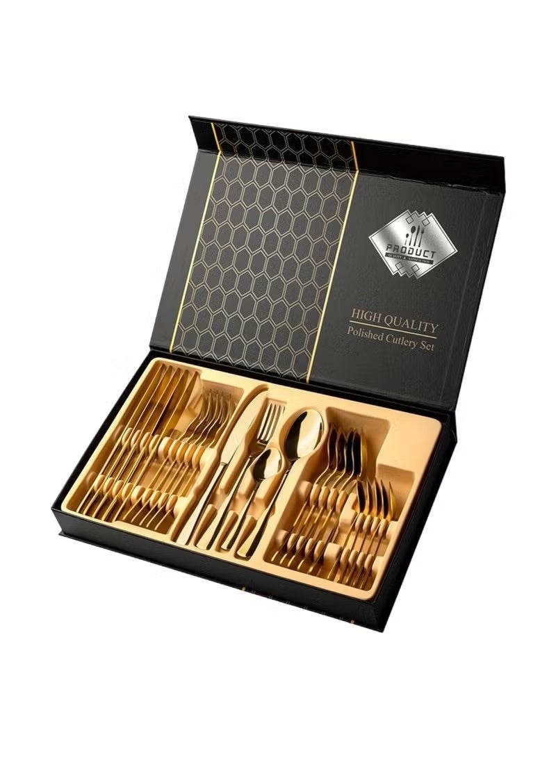 Huitich Stainless Steel Gold Cutlery Set | Elegant Spoon, Knife & Fork Dining Set - Image 1