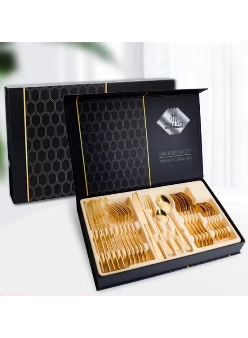 Huitich Stainless Steel Gold Cutlery Set | Elegant Spoon, Knife & Fork Dining Set - Image 2