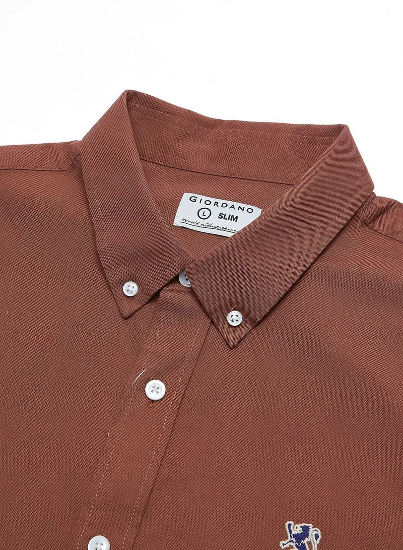 GIORDANO  Men’s Cotton Slim Oxford Shirt with Embroidery for Men | Best Price UAE