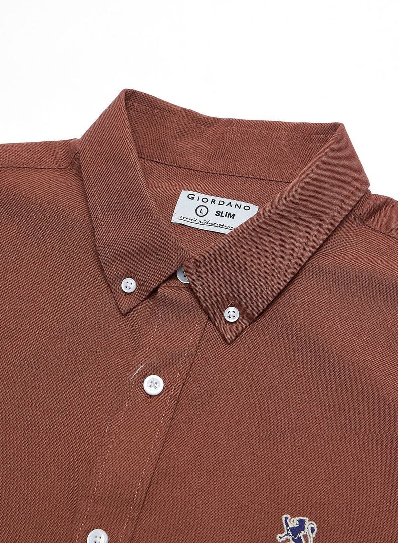 GIORDANO قميص أكسفورد ضيق من القطن للرجال مع تطريز - Image 3