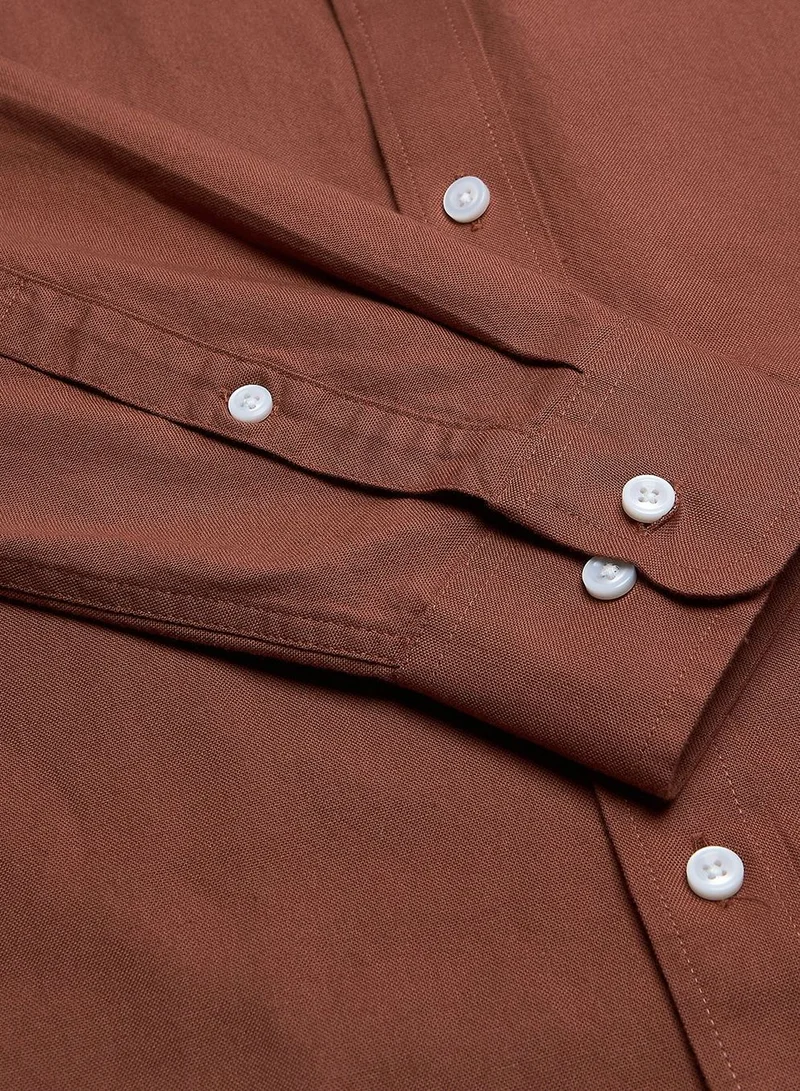 GIORDANO  Men’s Cotton Slim Oxford Shirt with Embroidery for Men | Best Price UAE