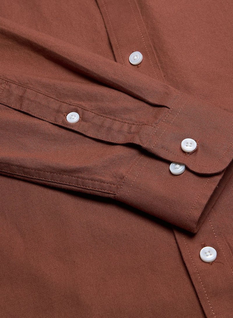 GIORDANO قميص أكسفورد ضيق من القطن للرجال مع تطريز - Image 4