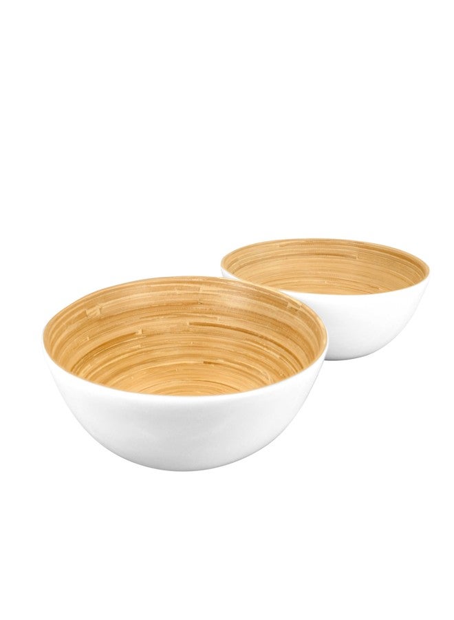 LEXA 12" Handmade Bamboo Salad Bowl - 130 oz Large Wooden Fruit Bowl for Kitchen Counter, White, Pack of 2 - Image 1