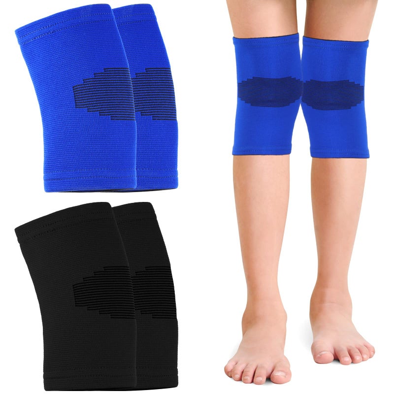 Skylety 2 Pairs Kids Knee Sleeve Kids Knee Brace Children Support Compression Child Sleeve Pads for Basketball Volleyball Sports GymnasticsMediumBlue Black - Image 2