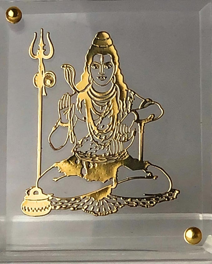 GOLD PLATED BHOLENATH MAHADEV SHIV JI PHOTO FRAME ON VIRGIN ACRYLIC SHEET FOR CAR DASHBOARD