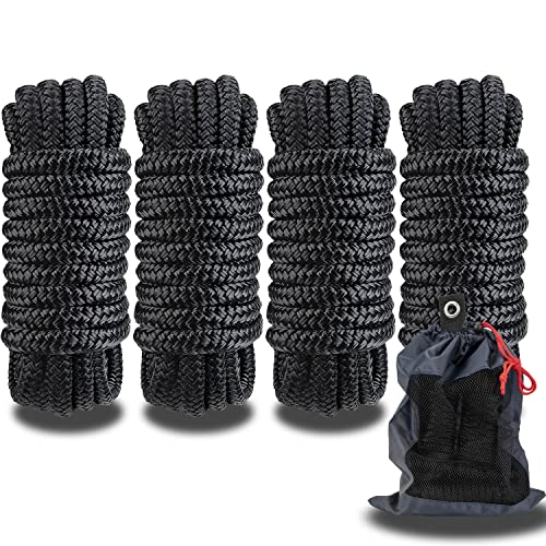 MARINE SYSTEM Double Braided Nylon Dock Lines Rope，3/8 Inch x 15 FT Dock Line with 12 Inch Eyelet for Mooring Boats, Black (4 Pack) - Image 1