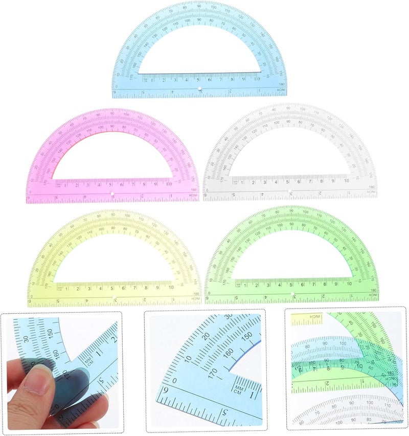 NUOBESTY 5pcs Protractor for Accurate Angle Measurement Degrees Geometry Rulers for Students for Math Learning and Drafting Material Colors - Image 3