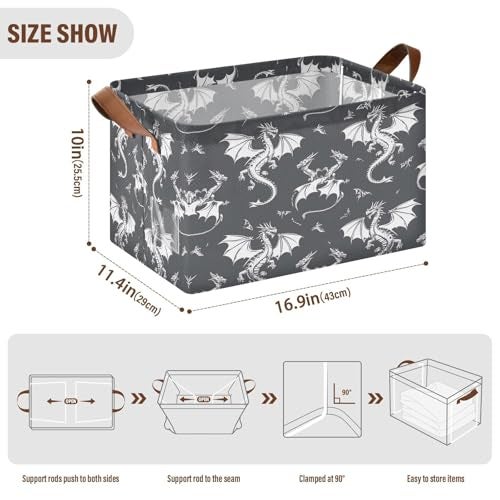 YETTASBIN Dragon Storage Basket 1 Pack 32L Large Collapsible Toys Clothes Organizer Waterproof Closet Storage Bin with Handle for Shelves Laundry Bathroom Home Office Decor - Image 3