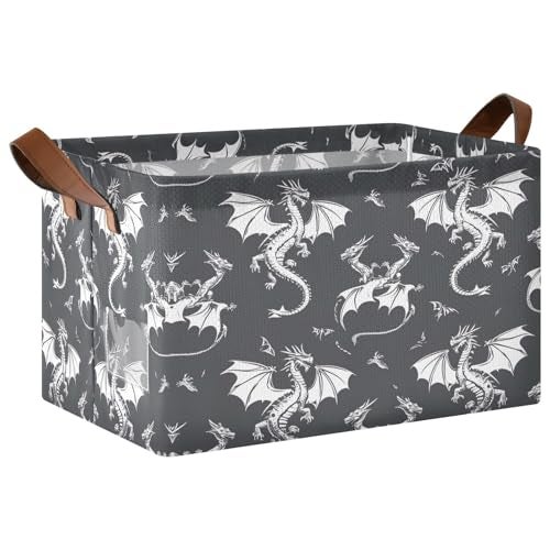 YETTASBIN Dragon Storage Basket 1 Pack 32L Large Collapsible Toys Clothes Organizer Waterproof Closet Storage Bin with Handle for Shelves Laundry Bathroom Home Office Decor - Image 1