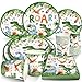 QIFU 96Pcs Dinosaur Birthday Party Supplies 24 Guest Dino Plates Cups and Napkins For Boys Kids three rex Birthday decorations Baby Shower - Image 3