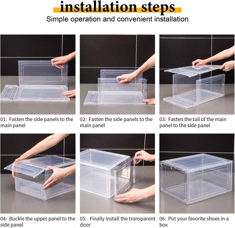 Attelite Drop Front Shoe Box, Set of 3, Stackable Plastic Shoe Box with Clear Door, For Display Sneakers, Easy Assembly, Fit up to US Size 12 (13.4”x 10.6”x 7.4”) - Image 5