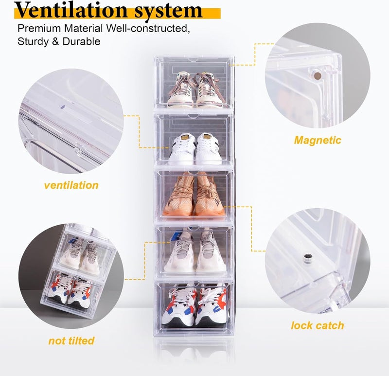 Attelite Drop Front Shoe Box, Set of 3, Stackable Plastic Shoe Box with Clear Door, For Display Sneakers, Easy Assembly, Fit up to US Size 12 (13.4”x 10.6”x 7.4”) - Image 4