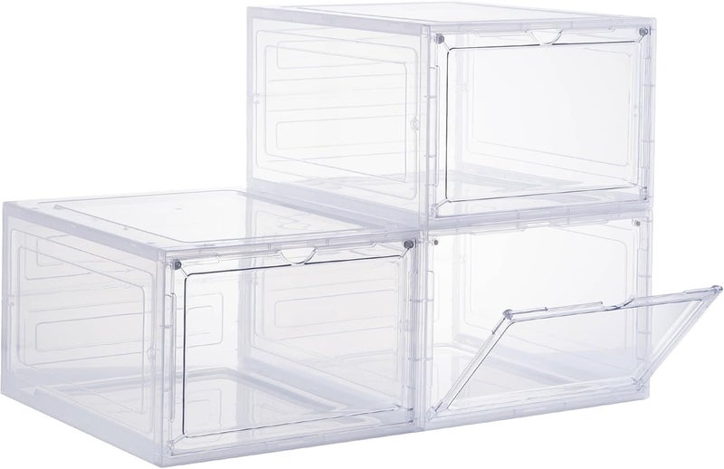 Attelite Drop Front Shoe Box, Set of 3, Stackable Plastic Shoe Box with Clear Door, For Display Sneakers, Easy Assembly, Fit up to US Size 12 (13.4”x 10.6”x 7.4”) - Image 1