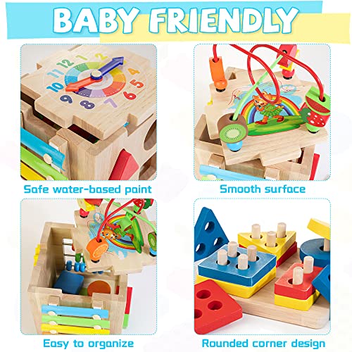 Bravmate Wooden Activity Cube, 8-in-1 Wooden Montessori Learning Toys for 18 M+ Toddlers, One Year Old First Birthday Gift, Baby Toy Set with Bonus Sorting & Stacking Board - Image 3