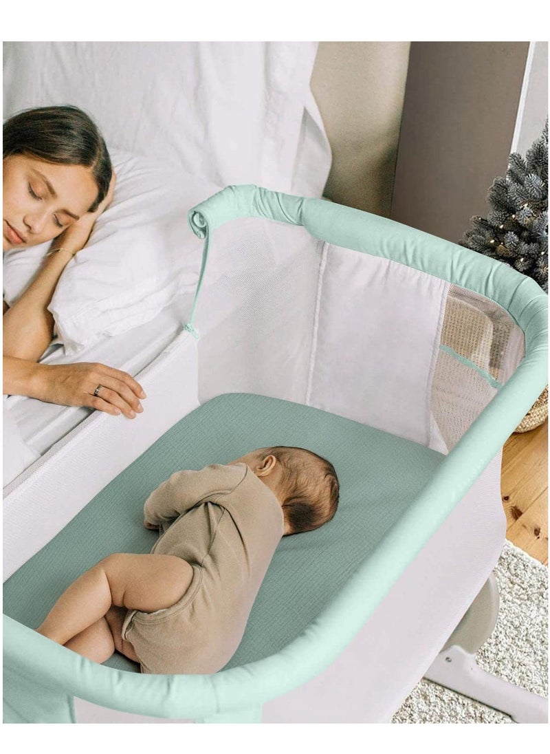 2 Pack Cotton Baby Bassinet Sheets Soft Fitted Cradle Mattress Covers Unisex Green Pink for Infant Oval Rectangle - Image 2