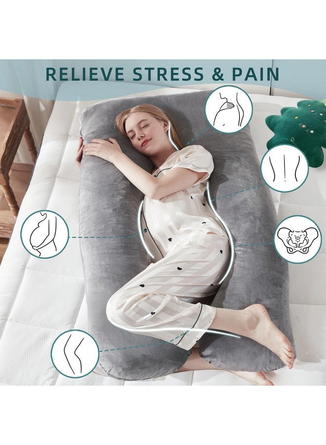 DOWNCOOL Pregnancy Pillow, U Shaped Body Pillow, Memory Foam Maternity Pillow, 55 Inch Grey Pillow with Removable Cover for Sleeping,Support for Back, HIPS, Legs, Belly - Image 2