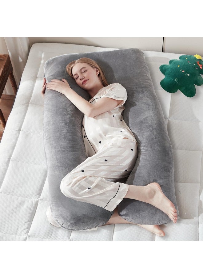 DOWNCOOL Pregnancy Pillow, U Shaped Body Pillow, Memory Foam Maternity Pillow, 55 Inch Grey Pillow with Removable Cover for Sleeping,Support for Back, HIPS, Legs, Belly - Image 1