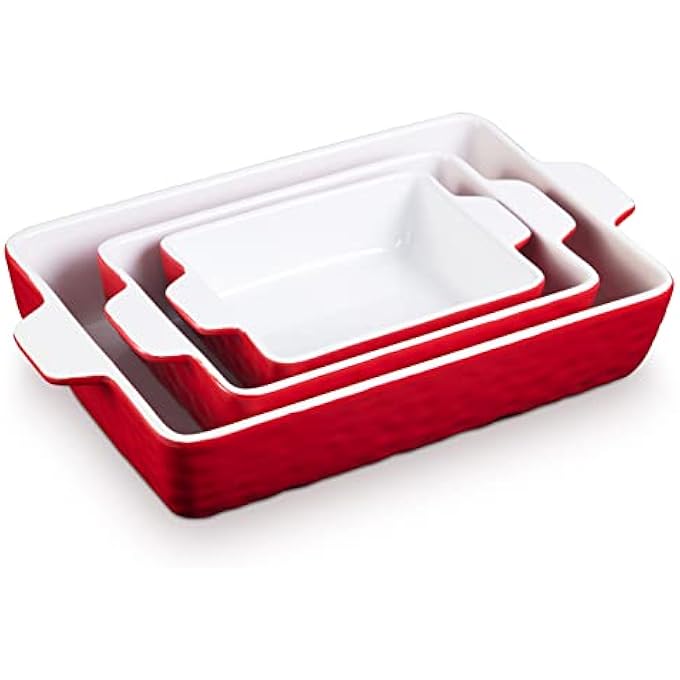 rayihni Baking Dish Set Of 3 Ceramic Bakeware Set Rectangular Casserole Dish For Oven With Handles Deep Lasagna Baking Pans For Baking Cooking Cake Dinner Wedding Gift Red 11787565 - Image 1