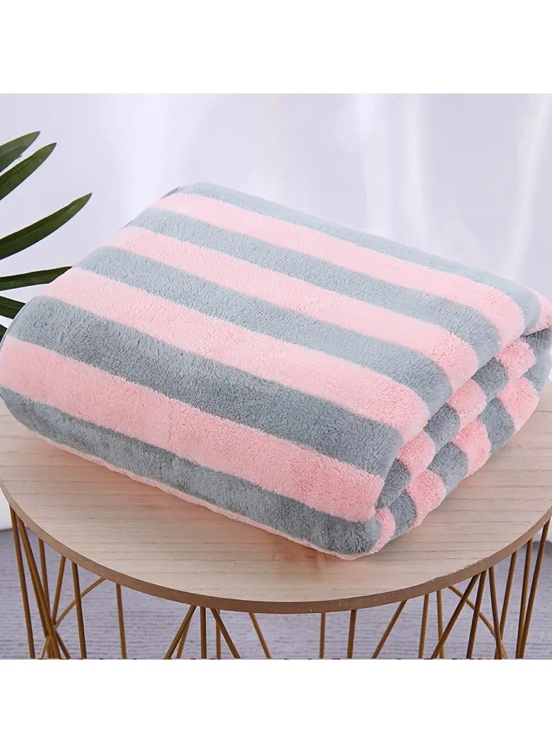 Ucanbe 1pc Fast Drying Super Absorbent Thick Bath Towel: High-Quality Coral Fleece with Colored Striped Pattern, Soft and Comfortable. Versatile for Bath, Fitness, Bathroom, Shower, Sports Yoga and RV Bathroom Accessories  - Image 1
