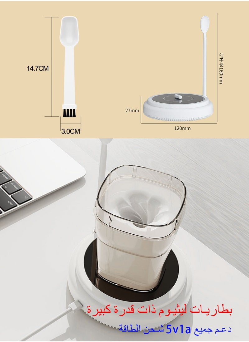 Syarme Self Stirring Mug, Rechargeable Chocolate Milk Mixer Cup, Magnetic Electric Mixing Suitable for Various Cups, Commonly Used for Travelling, Home, Office, Includes Spoon - White  - Image 5