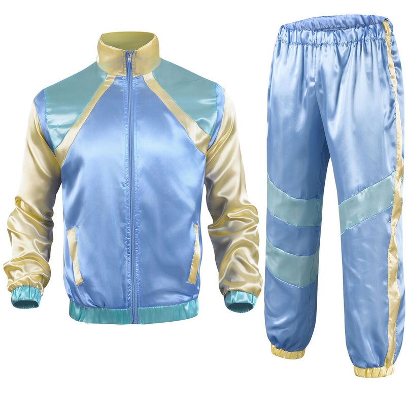 Cross Border 80 s Disco Sportswear Jacket and Pants Jogging Suit Retro Style 80 s Theme Party New Blue Sportswear