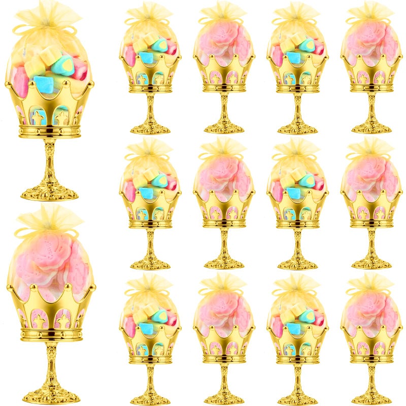 Sieral 15 Pieces Fillable Crown with Pouch Crown Party Favors Candy Chocolate Cake Dessert Storage Boxes Crown Table Centerpiece Decorations for Princess Baby Shower BirthdayGold