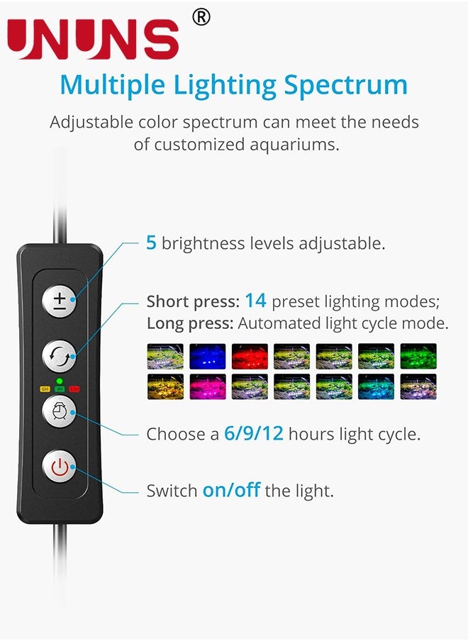 UNUNS LED Aquarium Light,Full Spectrum Fish Tank Light,Adjustable Timer,Freshwater Fish Tank Light,14 Lighting Modes With Intensity Adjustable,6 Watts  - Image 3