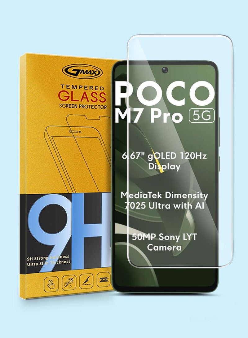 GMAX Xiaomi Poco M7 Pro 5G 2024 GMAX Premium Series Curved Edges 9H 2.5D Tempered Glass Screen Protector - Clear - Image 1