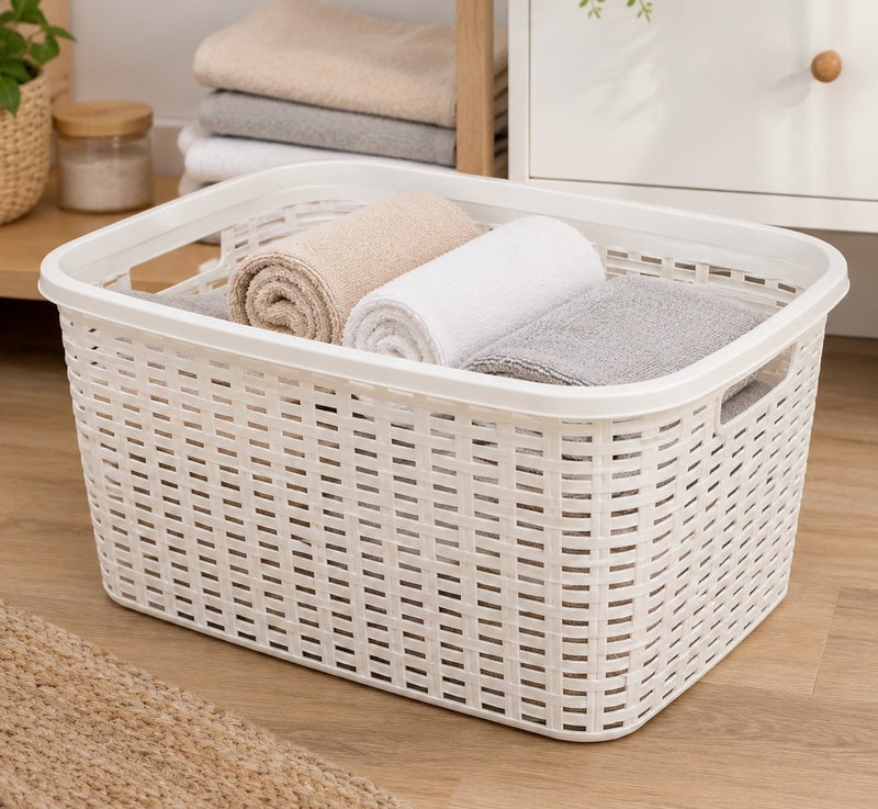 بلاستيك فورت سلة تخزين PlasticForte طراز "Rattan" سعة 28.5 لتر (N6) - مقاس 34 × 40 سم - سلة تنظيم متعددة الأغراض للملابس، الألعاب، الغسيل والتخزين المنزلي - ألوان متنوعة - Image 5