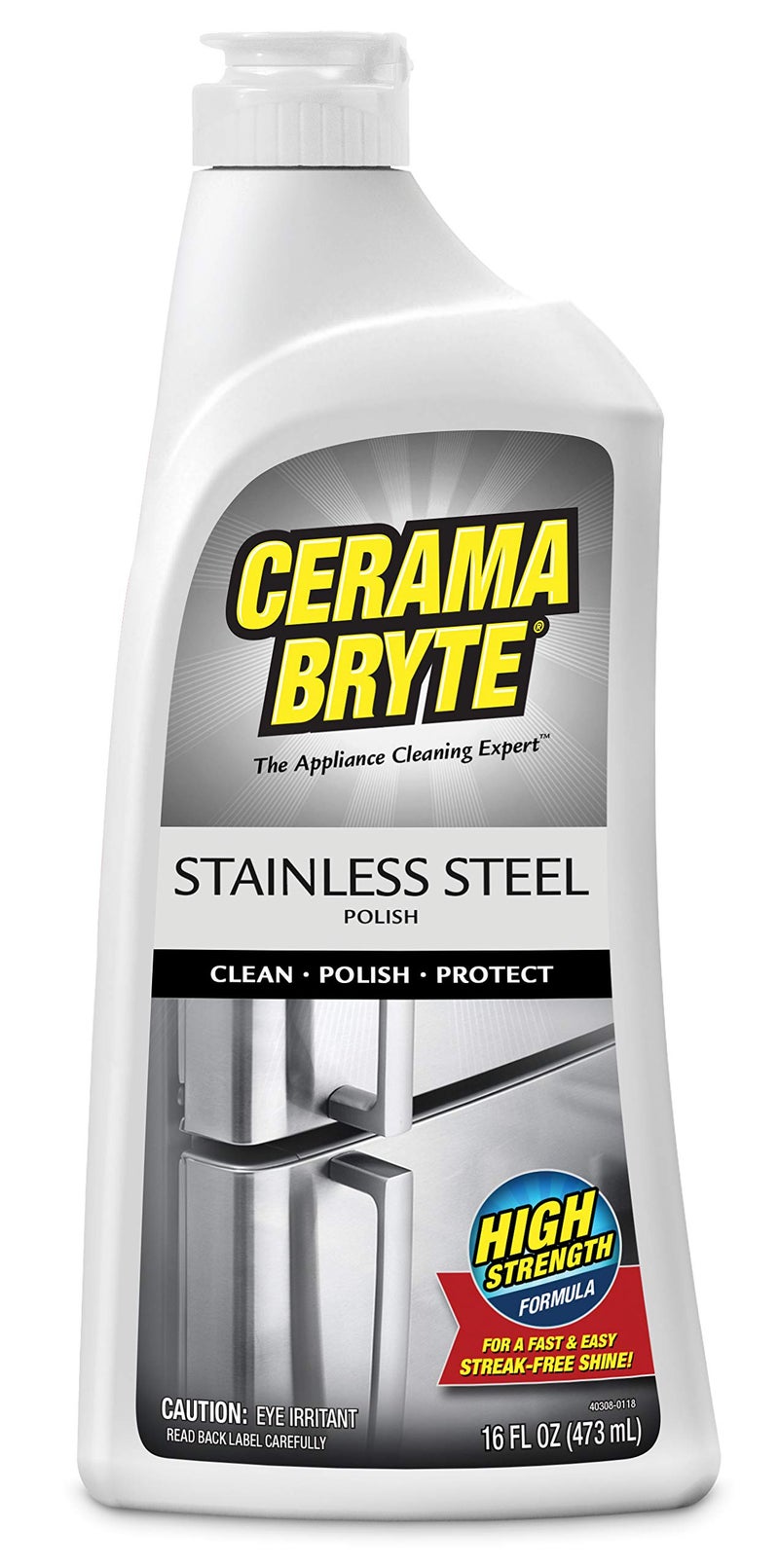Cerama Bryte منظف الفولاذ المقاوم للصدأ من سيراما برايت للأجهزة، لمعان خالي من الخطوط وحماية للثلاجات، وغسالات الصحون، والأفران، والشوايات، 16 أونصة سائلة 1 عبوة، بدون مضخة رش - Image 1
