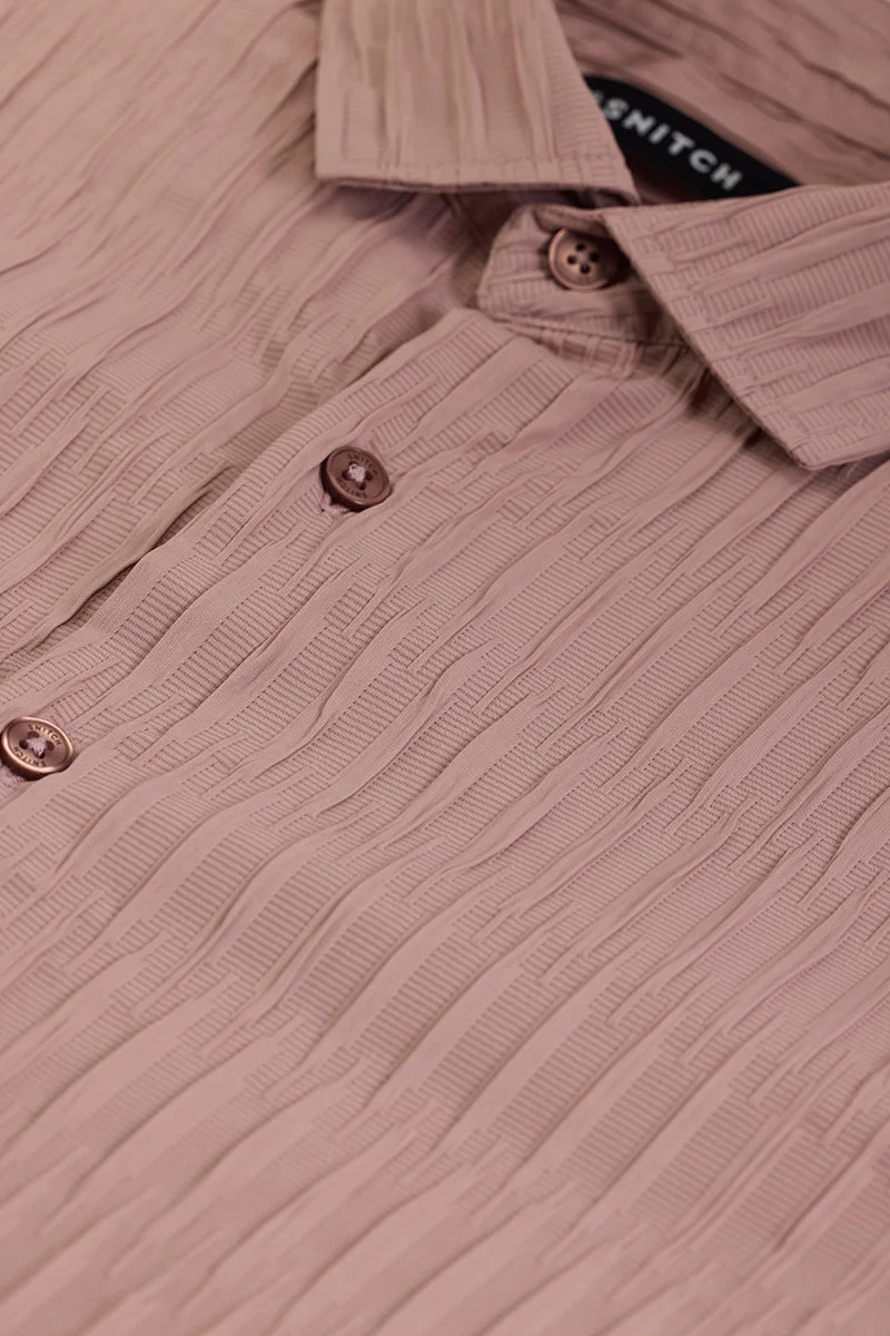 سنيتش Peach Textured Long Sleeve Slim Fit Casual Shirt