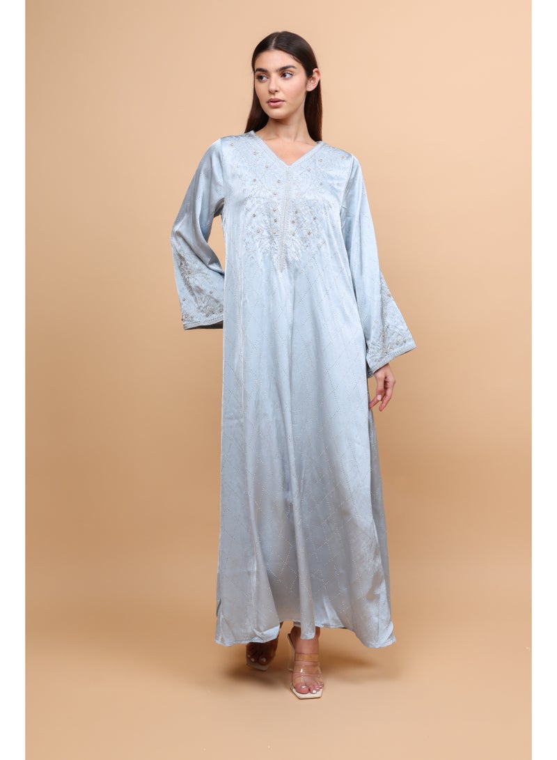 IKKXA Elegant Embroidery Crystals Beaded Jalabiya - Image 5