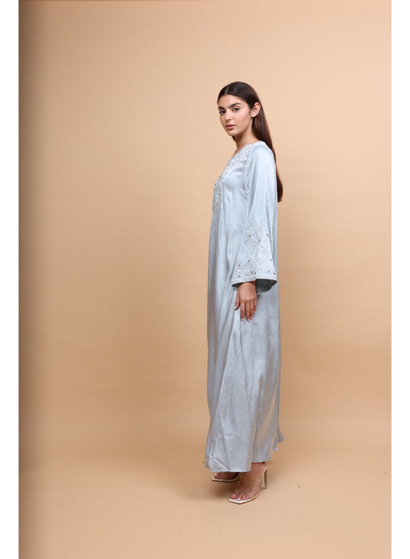 IKKXA Elegant Embroidery Crystals Beaded Jalabiya - Image 3