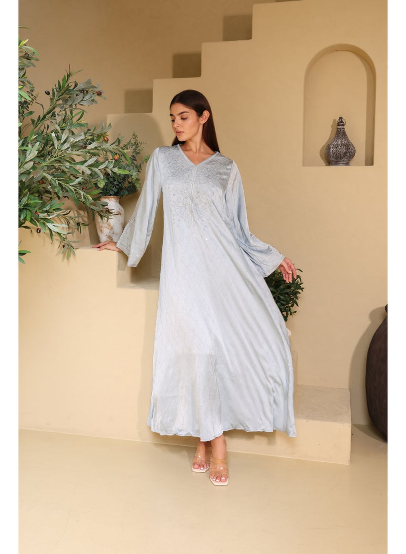 IKKXA Elegant Embroidery Crystals Beaded Jalabiya - Image 1