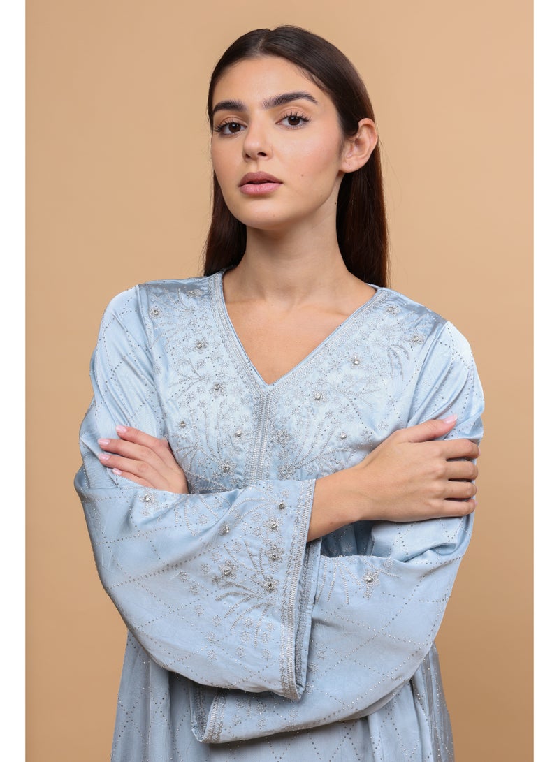 IKKXA Elegant Embroidery Crystals Beaded Jalabiya - Image 2