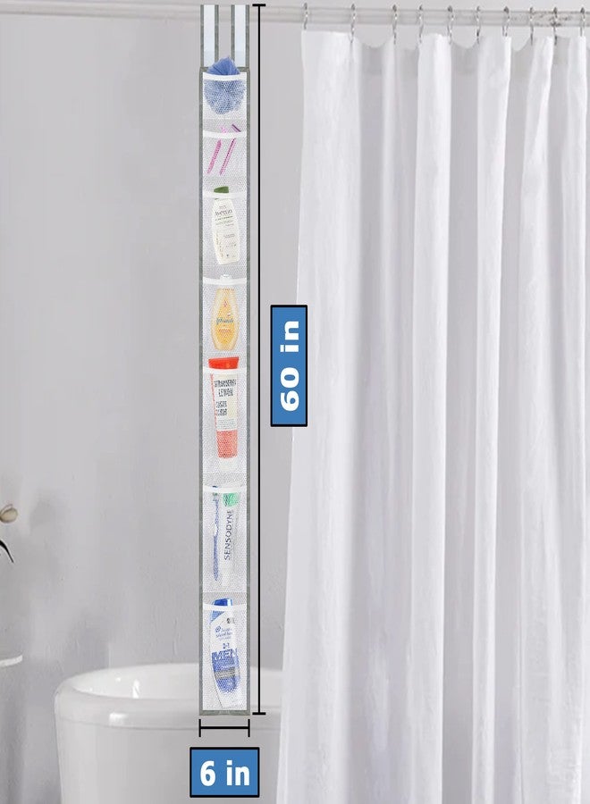 Skywin TidyFriend Shower Liner With Pockets -57 x 6 Inches, Hanging Mesh Shower Caddy with 7 Pockets, 100% Polyester Mesh Fabric, Adjustable Velcro Strap or Hook - Image 3